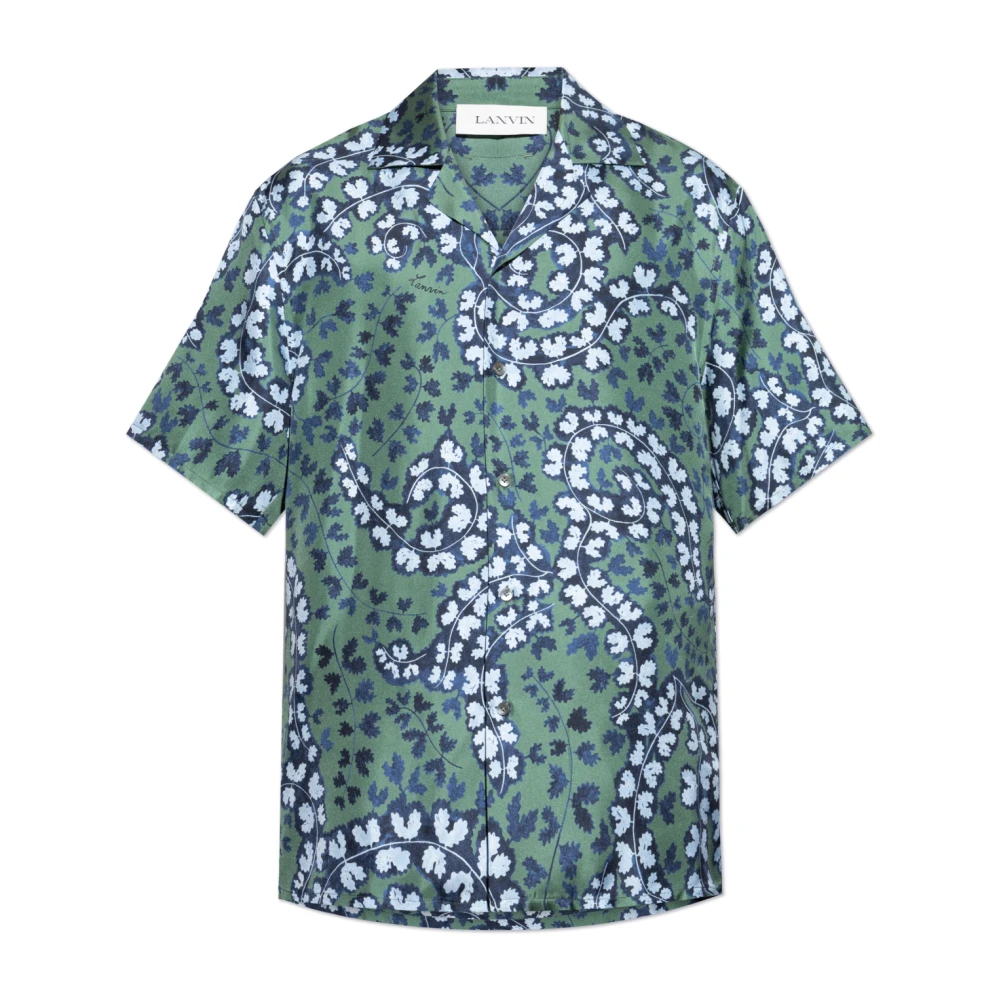 Lanvin Bloemenprint zijden overhemd korte mouw Blue Heren