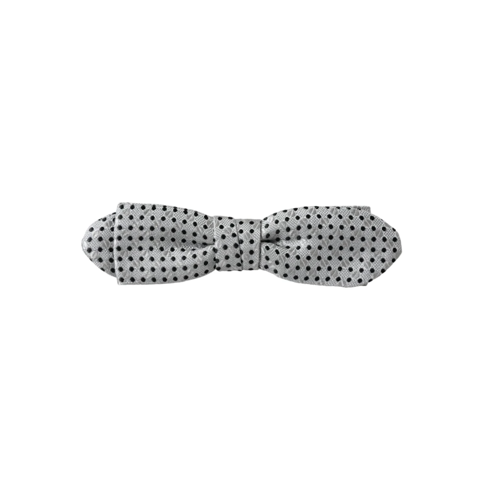 Dolce & Gabbana Grijze Zijden Polka Dot Verstelbare Hals Heren Vlinderstrik Gray Heren