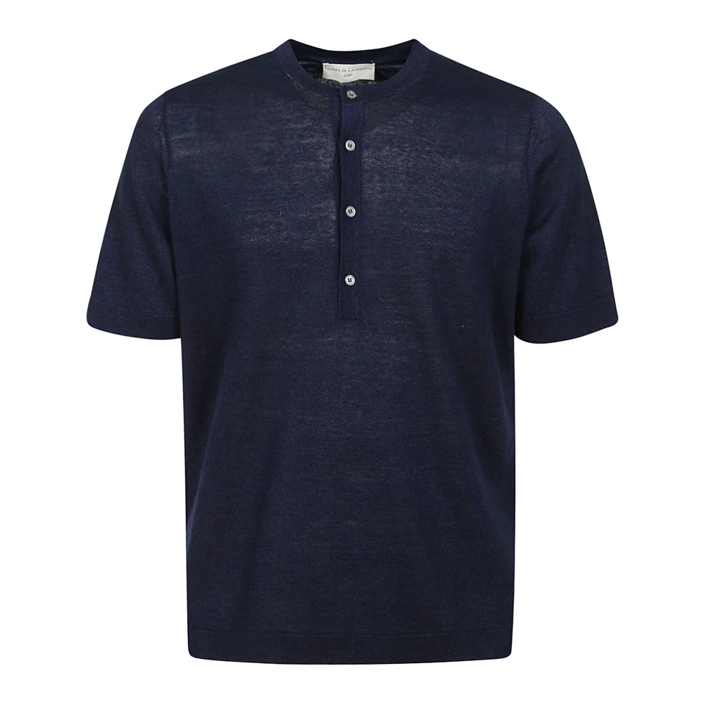Filippo De Laurentiis Linnen Polo Shirt met Kraagknopen Blue Heren