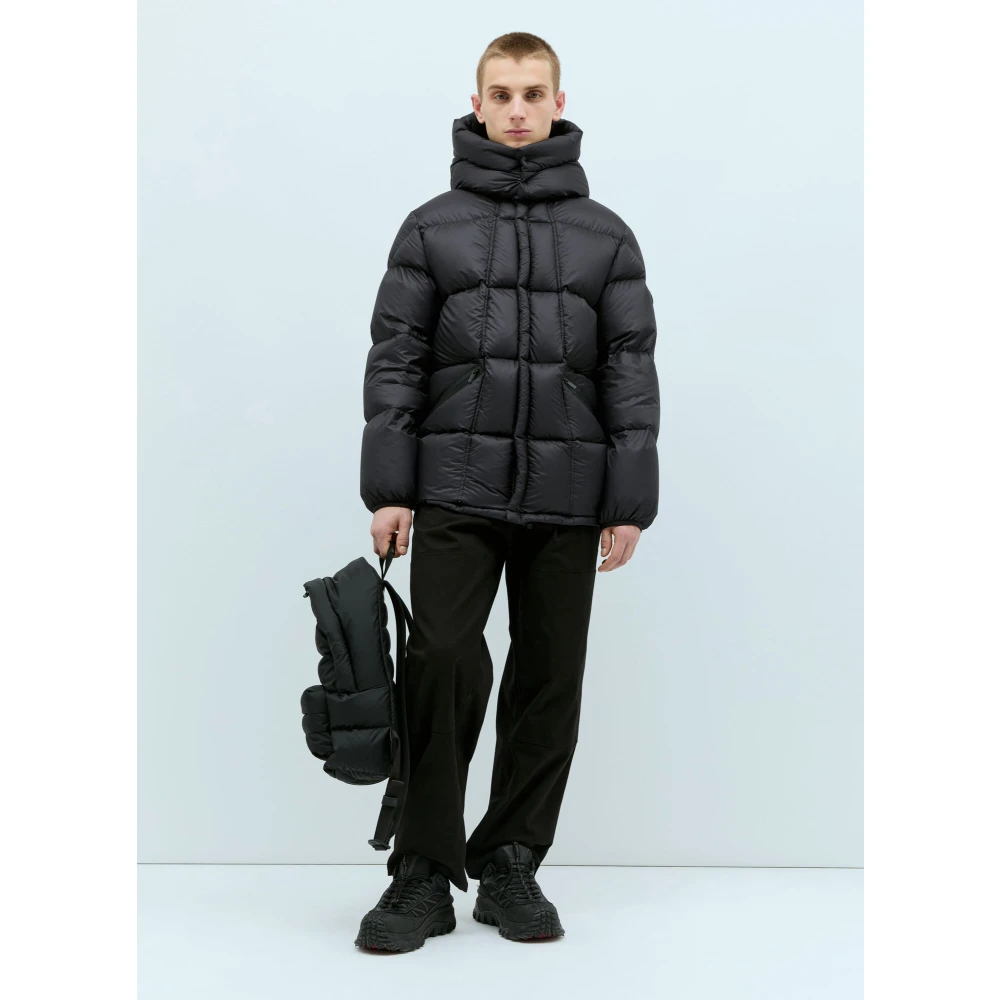 Moncler Mat Zwarte Donsjas met Capuchon Blue Heren