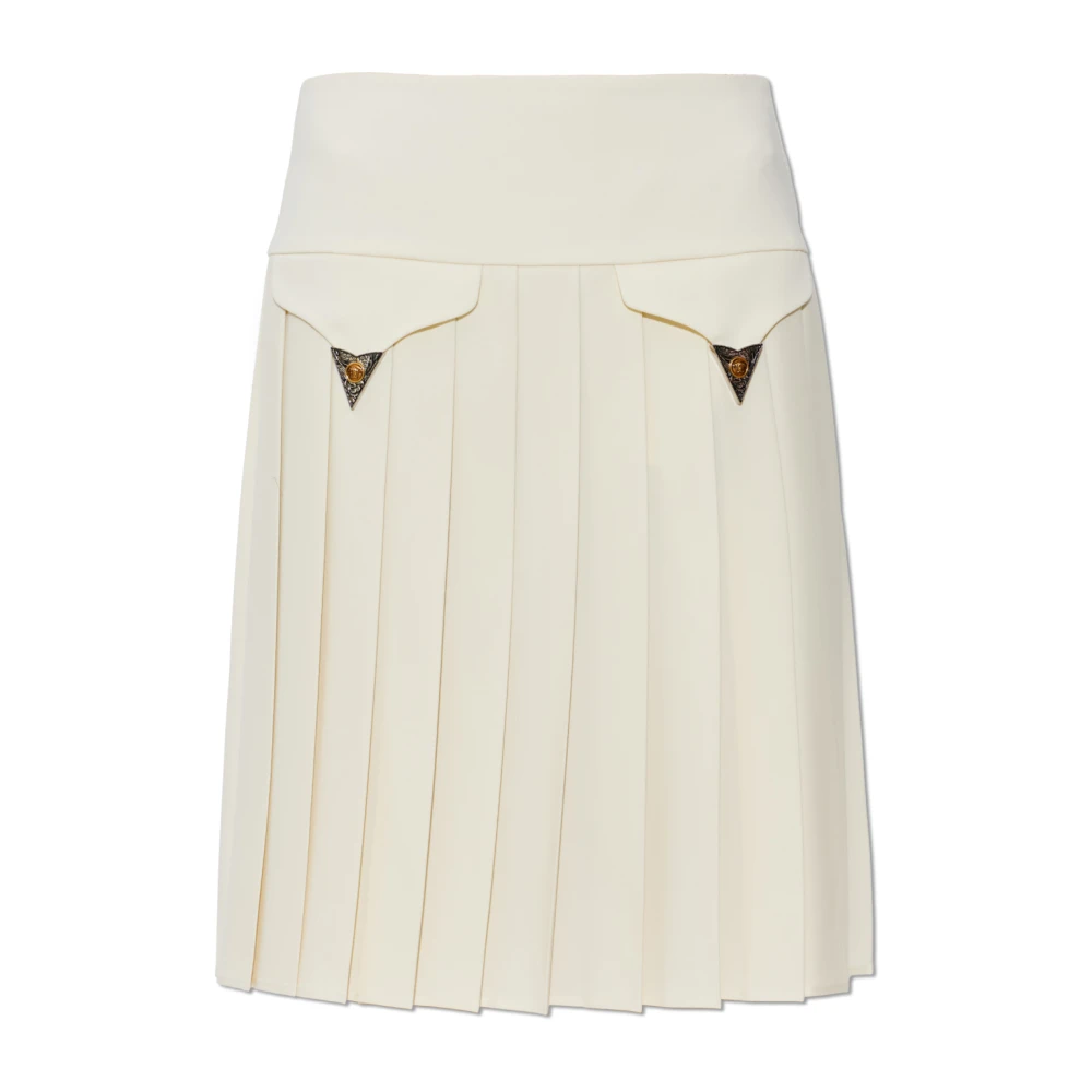 Versace Kvinno Beige Kjolar Dam, M, Pleated Wool Midi Skirt