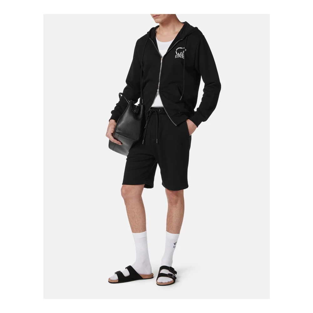 Iceberg Zwarte slim fit Bermuda shorts van katoenfleece met beerprint Black Heren