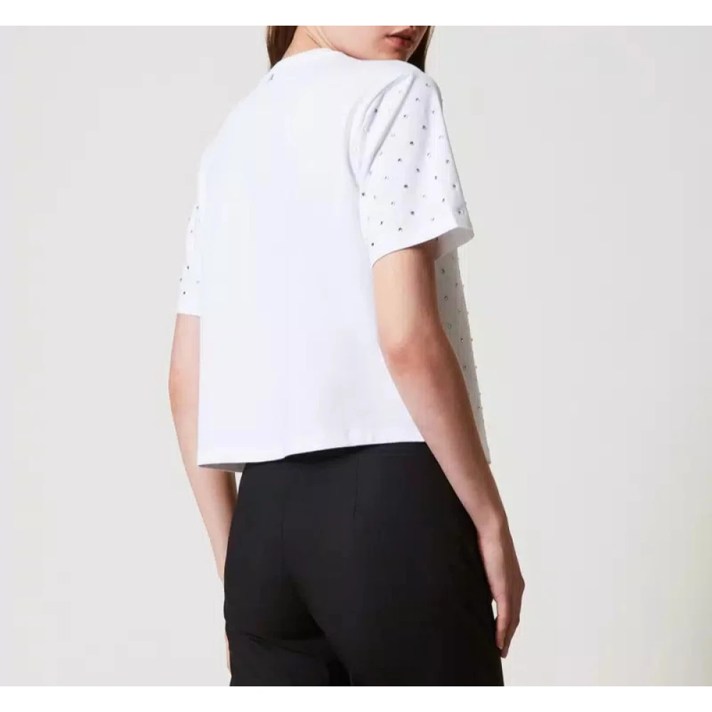 Twinset Boxy T-shirt met Strass Versiering White Dames