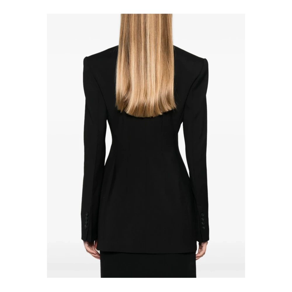 SPORTMAX Dubbelbreasted geweven jas met pieklapels Black Dames
