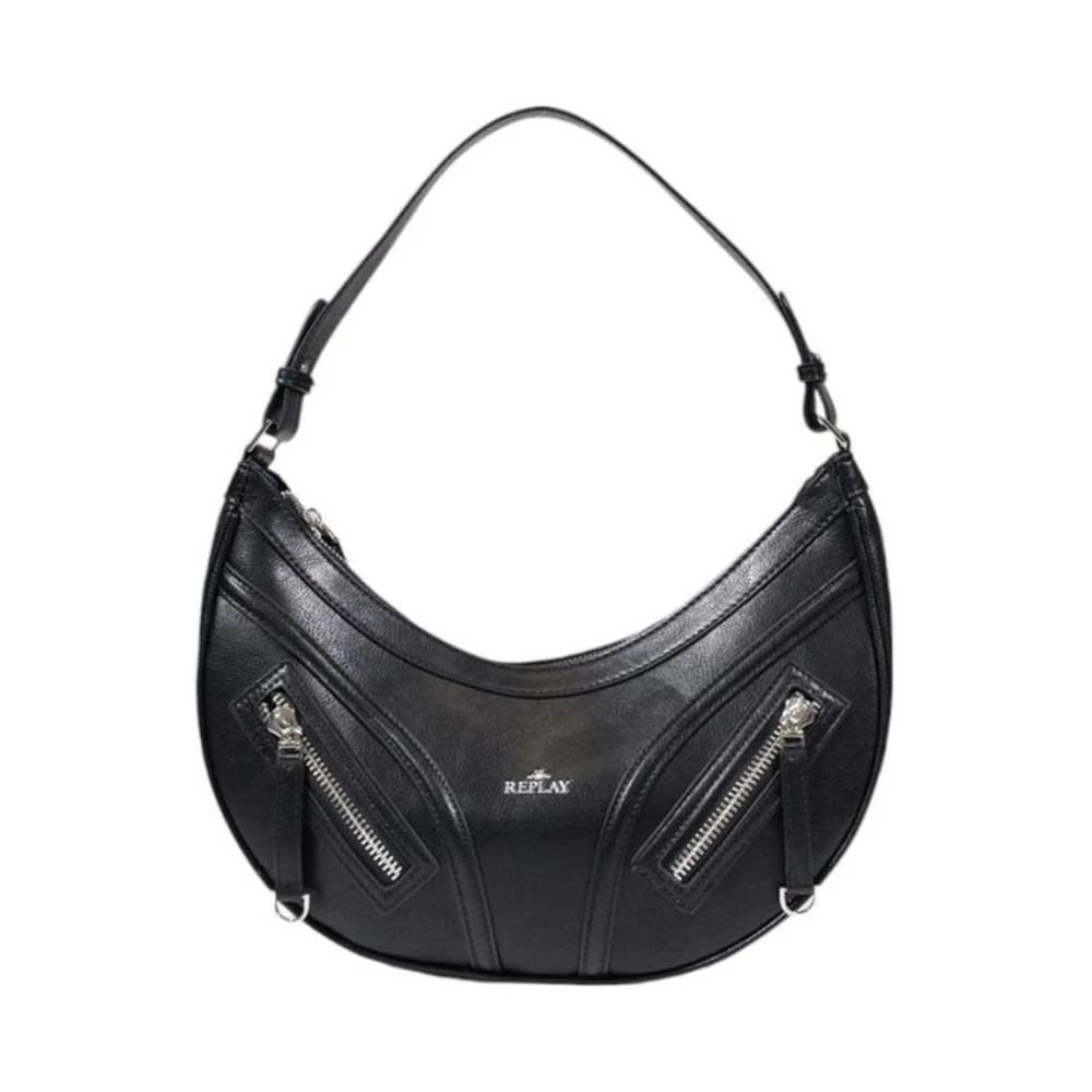 Replay Zwarte Polyester Handtas met Polyurethaan Details Black Dames