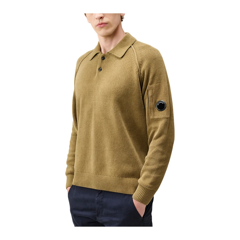 C.p. Company Round-Neck Knitwear, Male, Xl, Chenille Cotton Polo Knit Jumper Brown