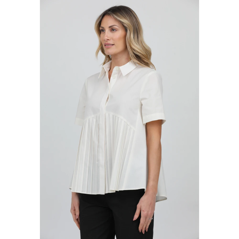 MeiMeiJ Korte Mouw Geplooide Voorkant Shirt Beige Dames
