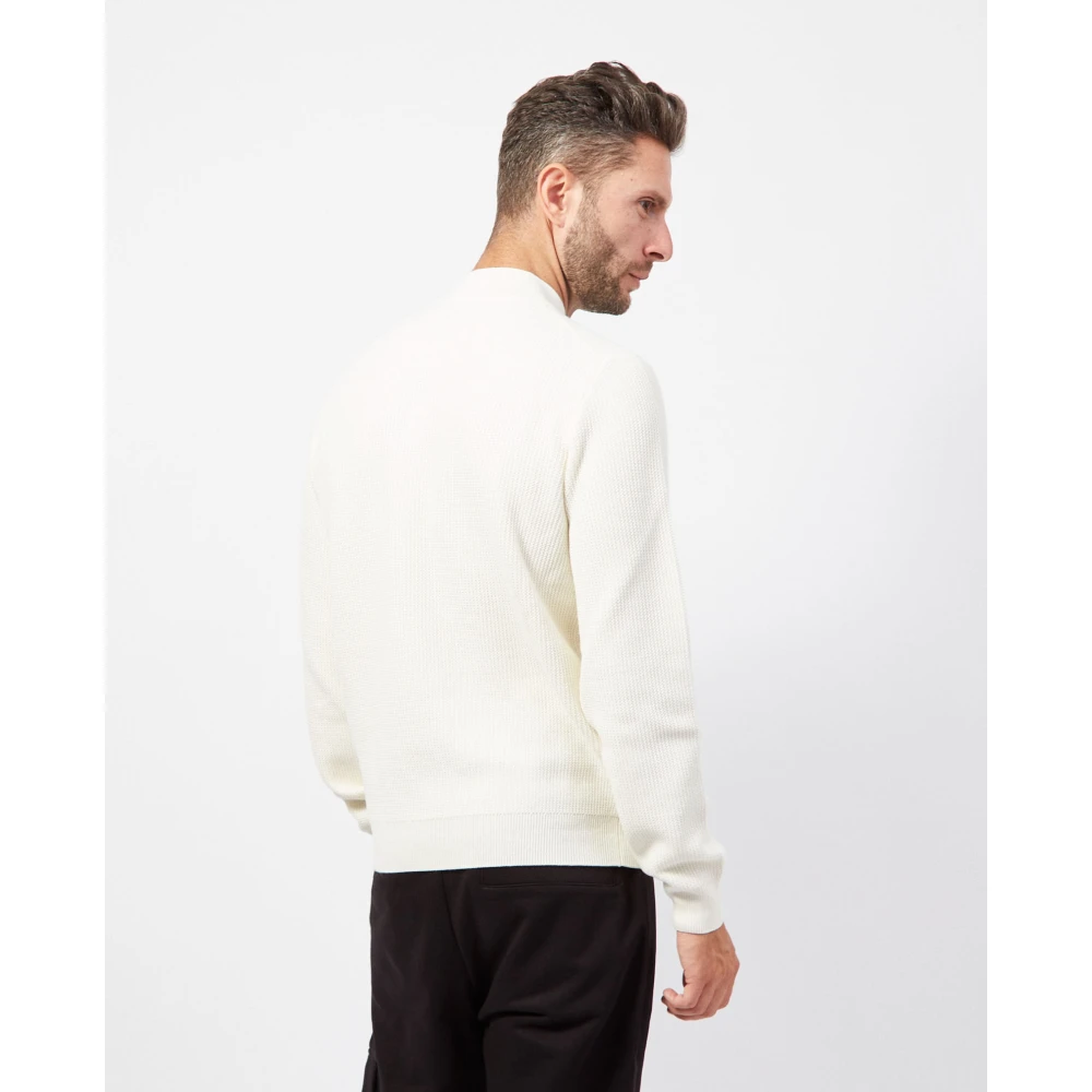 Hugo Boss Witte Wol Half-Zip Trui White Heren