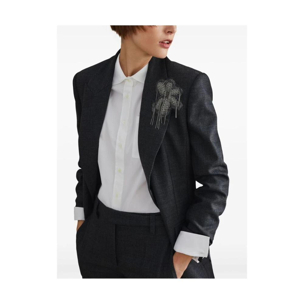 BRUNELLO CUCINELLI Donkergrijze Wolmix Bloemenjasje Gray Dames