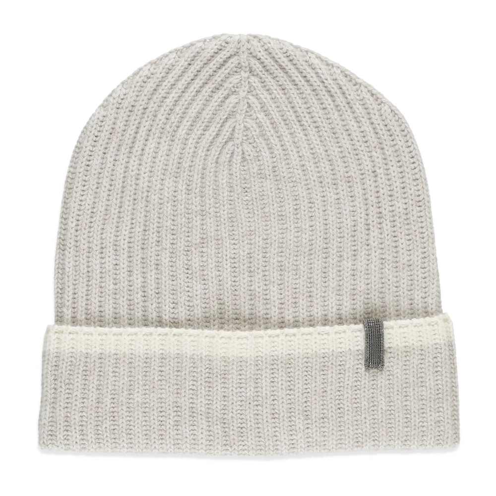 BRUNELLO CUCINELLI Ivoor Cashmere Beanie Muts met Messing Details Beige Dames