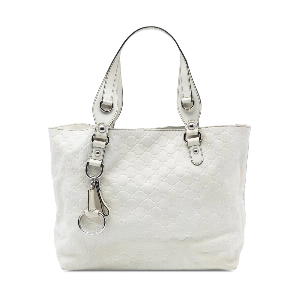 Gucci Vintage Women's White Pre-Owned Leather Embossed Tote Bag