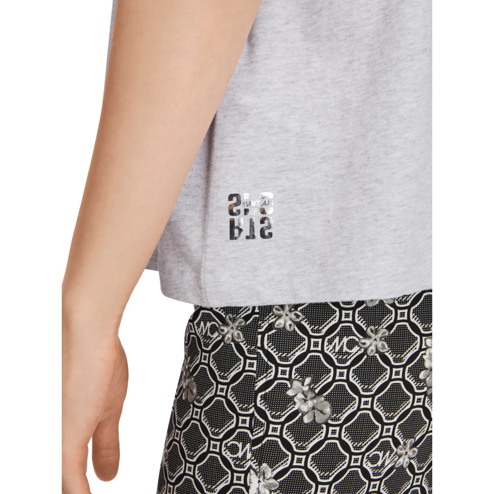 Marc Cain Glitter Motif Cotton T-Shirt Gray Dames