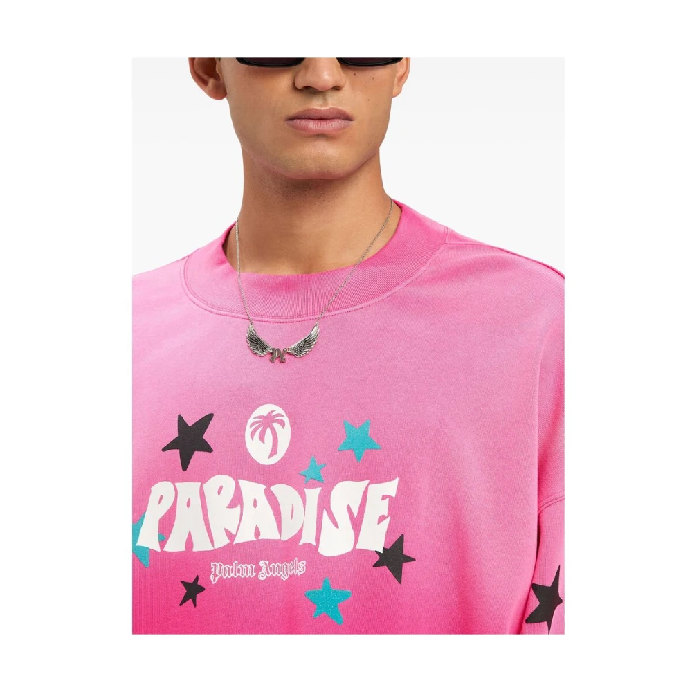 Palm Angels Hot Pink Logo Print Sweater Pink Heren