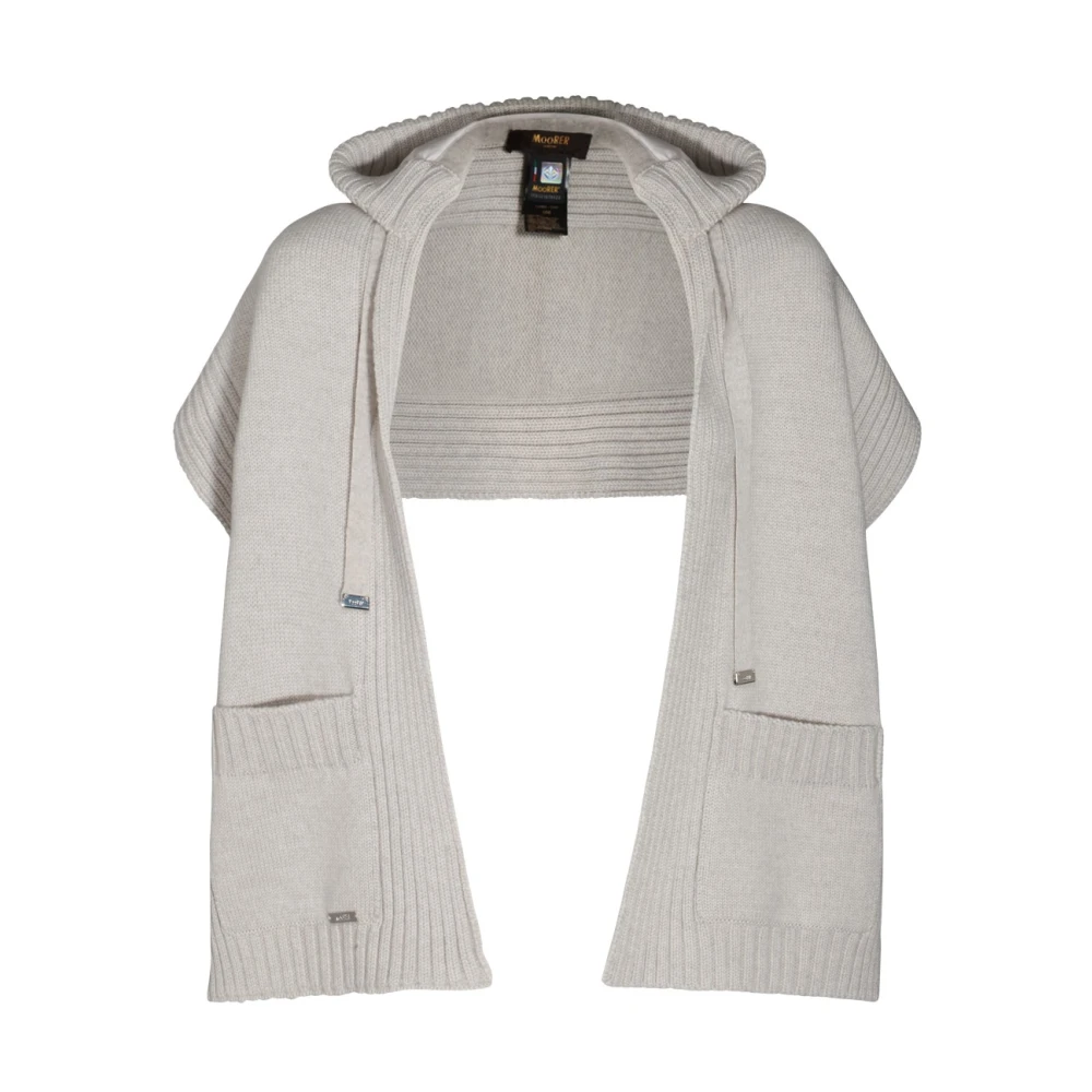 Moorer Ivoor Wol Hooded Cape Jas Beige Dames