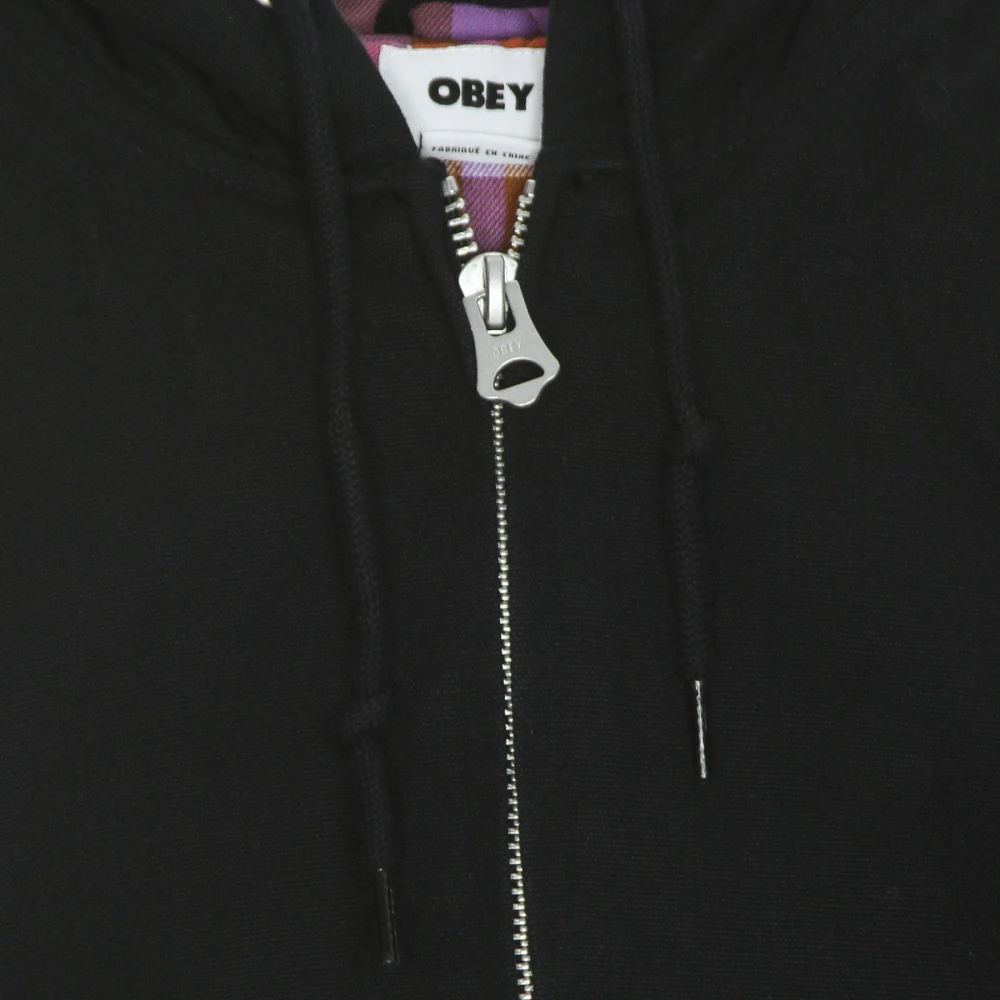 Obey Zwarte Hoodie Jas Katoenen Canvas Flanel Black Heren