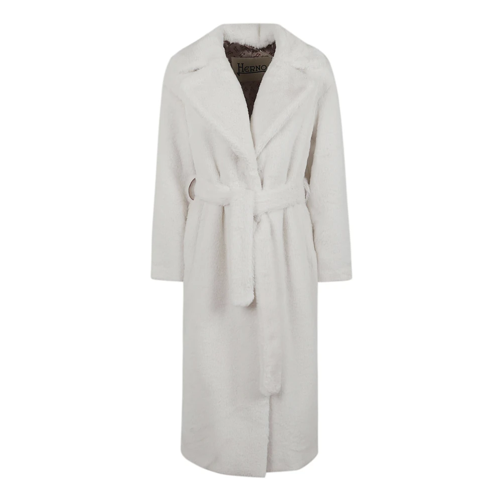 Herno Women's White Long Faux Fur Coat
