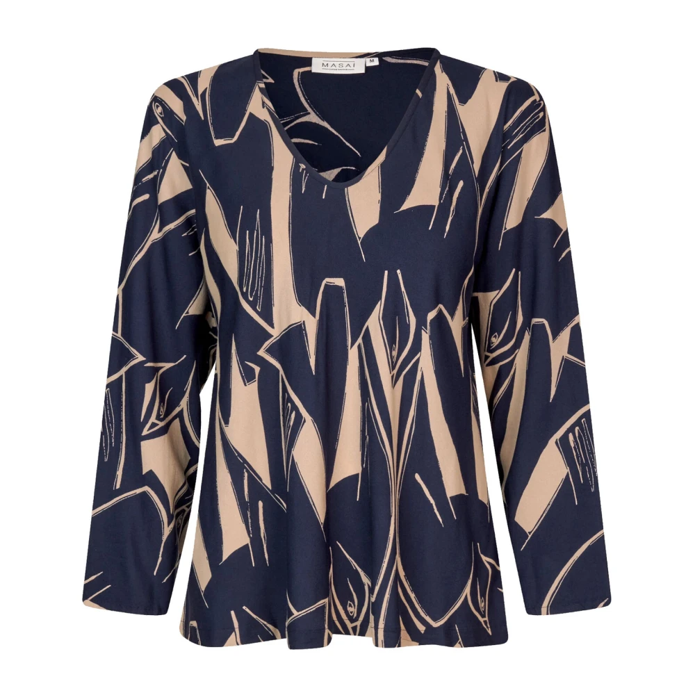 Masai Vogelprint Top Navy Blazer Multicolor Dames