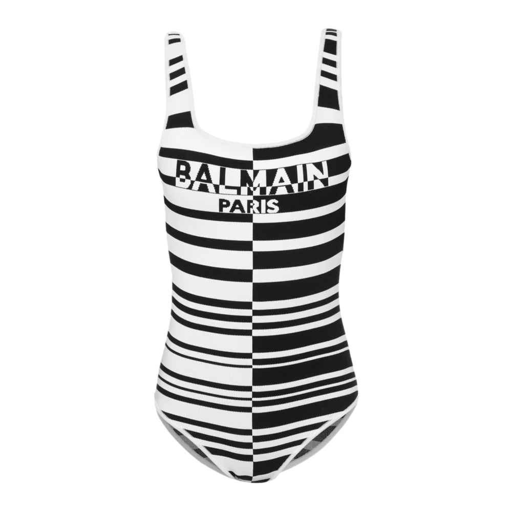 Balmain Gestreepte badpak White Dames
