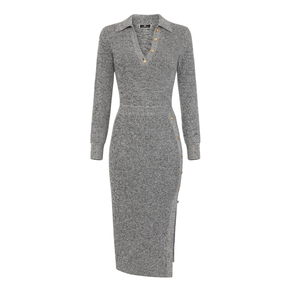 Elisabetta Franchi Logo Patch Polo Neck Midi Jurk Gray Dames