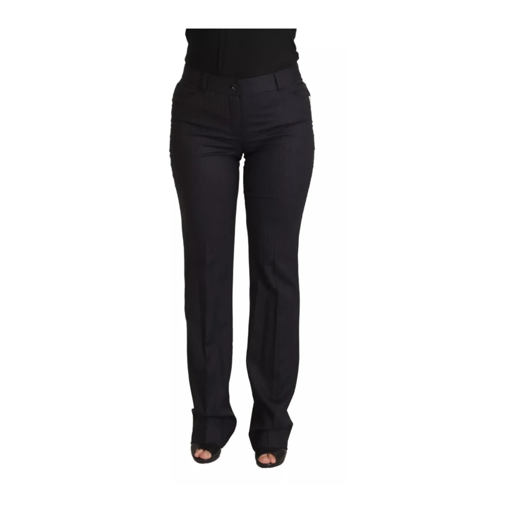 Dolce & Gabbana Women's Black Straight Trousers, M, Stripes Mid Waist Trouser Trousers