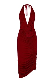 Czerwona Sukienka Bez Rękawów z Aplikacjami 3D
