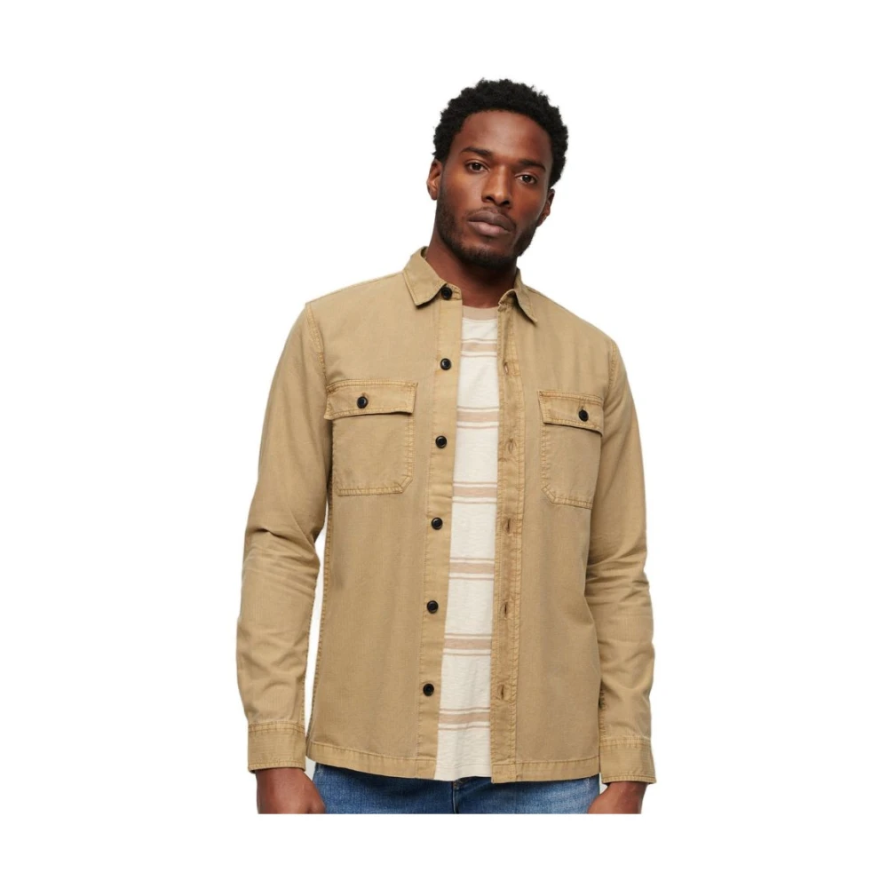 Superdry Katoenen Overhemd Lange Mouwen Herfst Winter Beige Heren