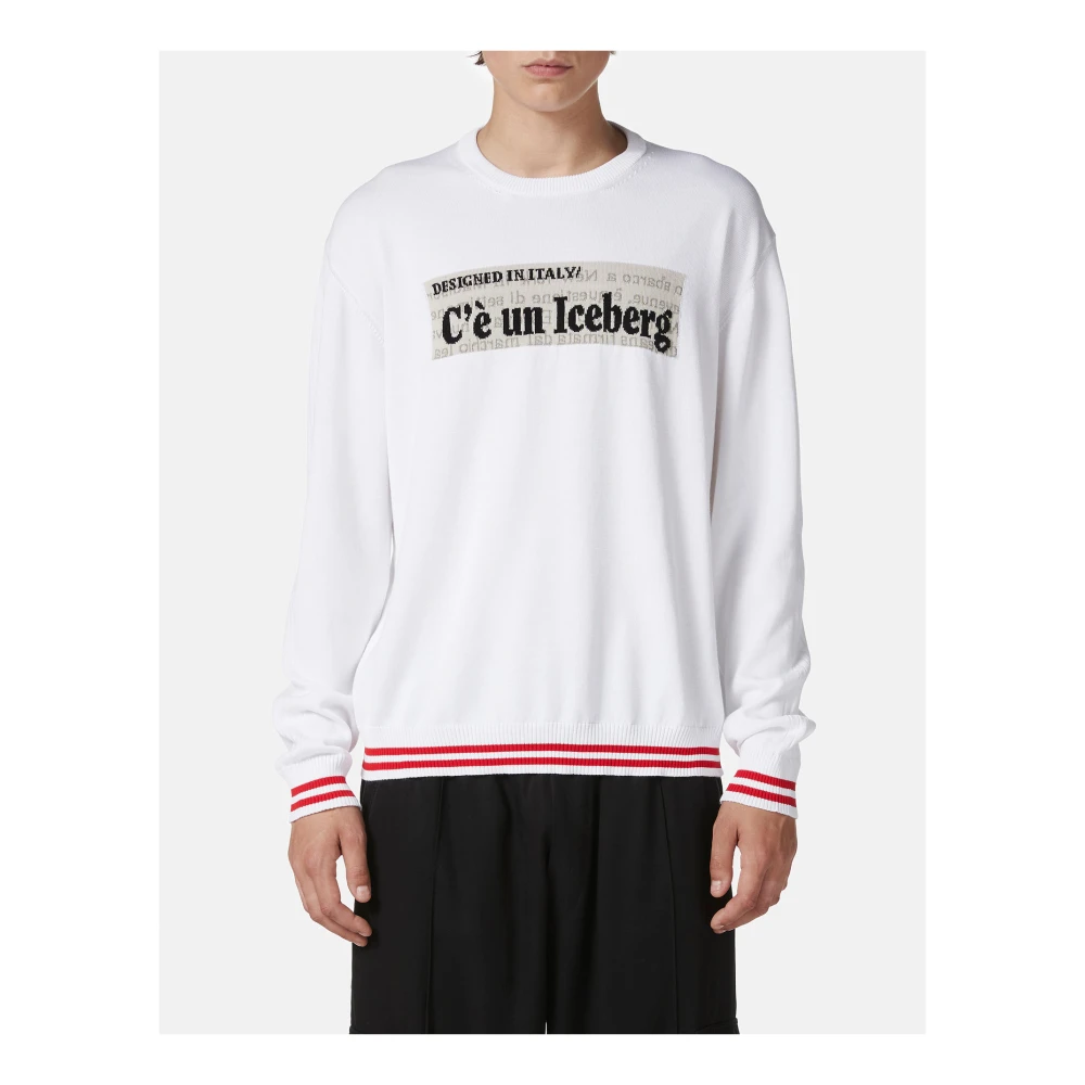 Iceberg Witte ronde hals katoenen trui met jacquard graphics White Heren