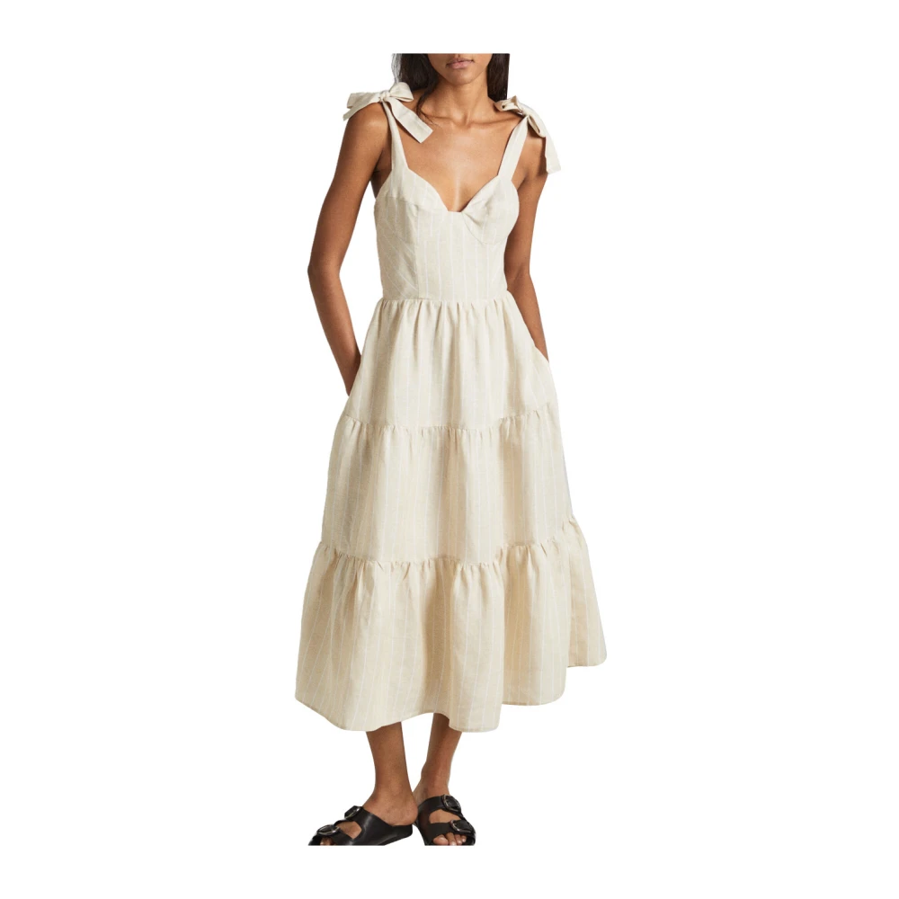 Pepe Jeans Elegante Beige Longuette Jurk Beige Dames