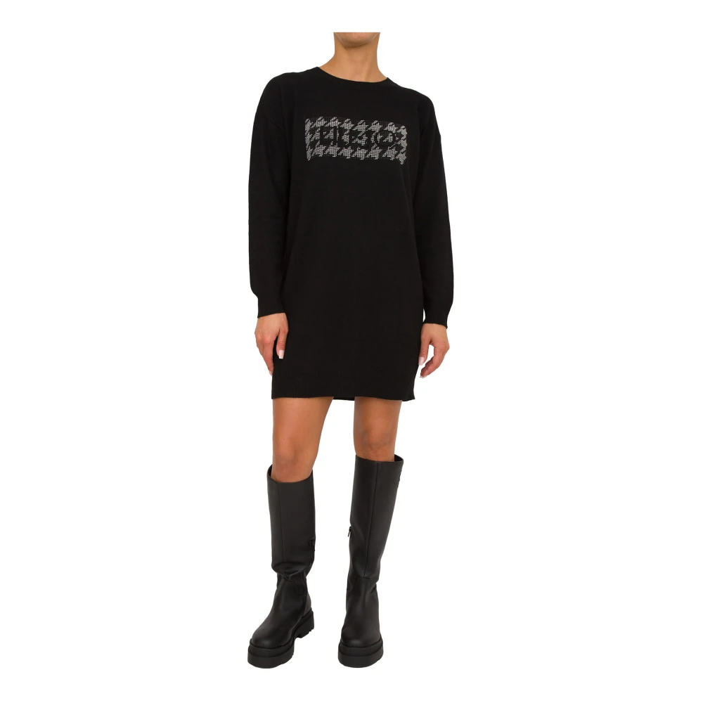 Liu Jo Logo Zwarte Gebreide Jurk Black Dames