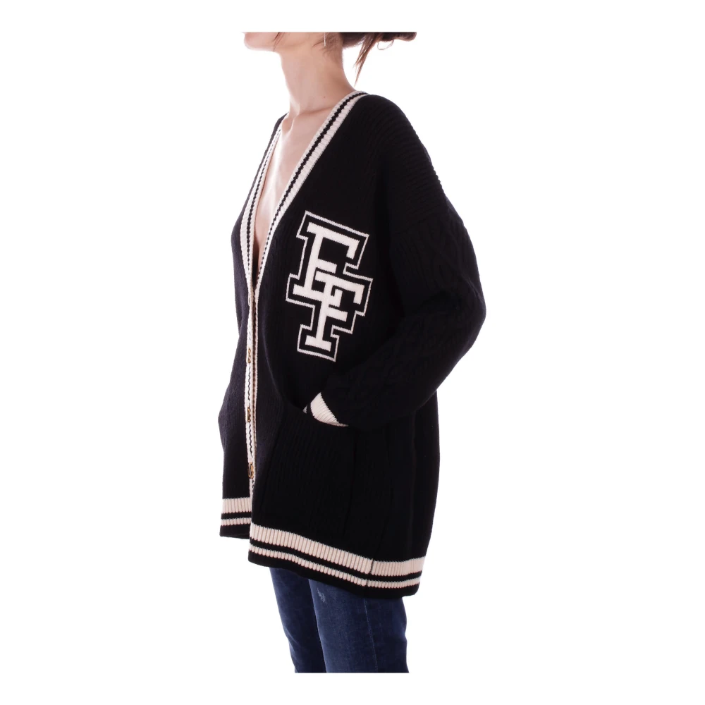 Elisabetta Franchi Front Logo Cardigan Sweaters Black Dames