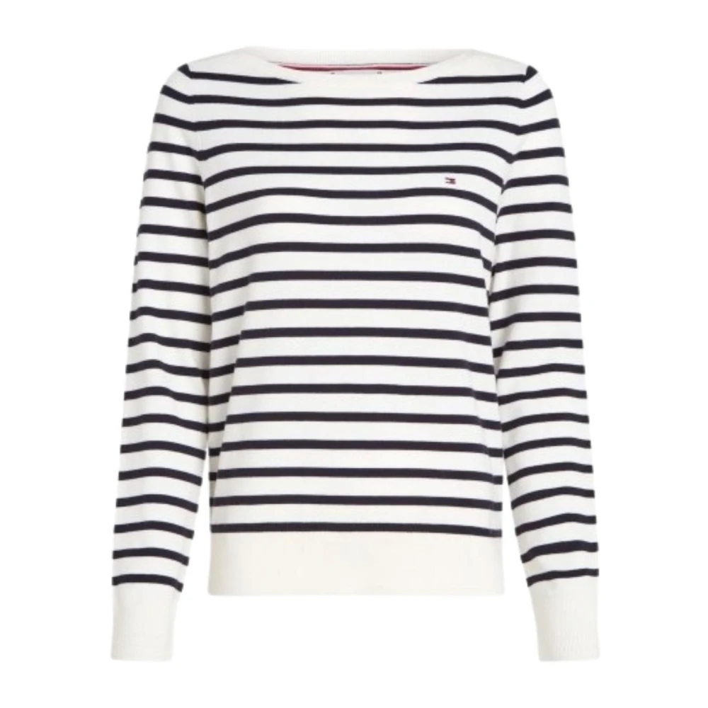 Tommy Hilfiger Gebreide trui CO JERSEY STITCH BOAT-NK SWEATER met -merklabel op de mouw