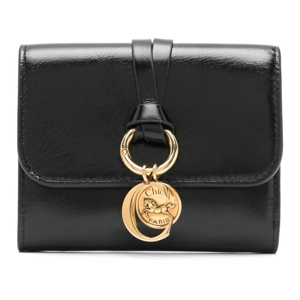 Chloé Zwarte Kant Trifold Portemonnee Black Dames
