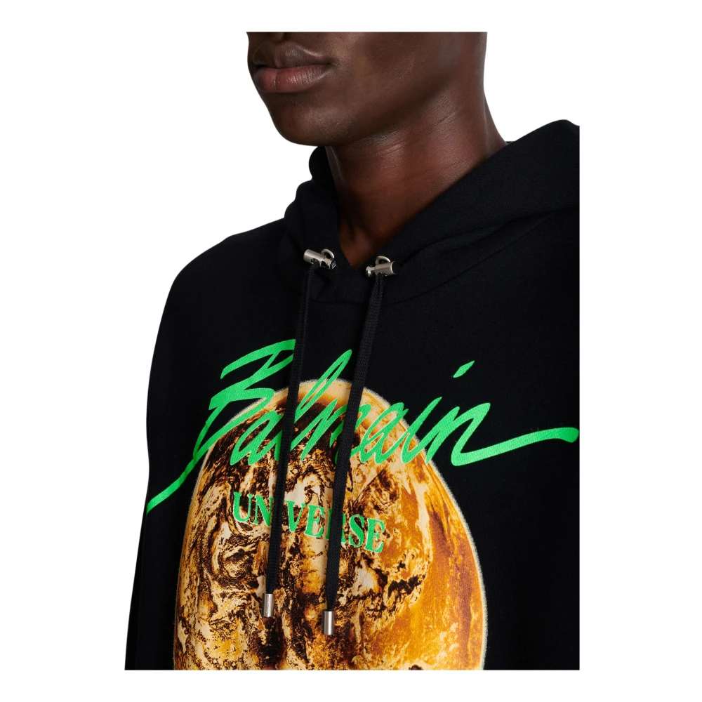 Balmain Gedrukt Universe-logo en planeet hoodie Black Heren