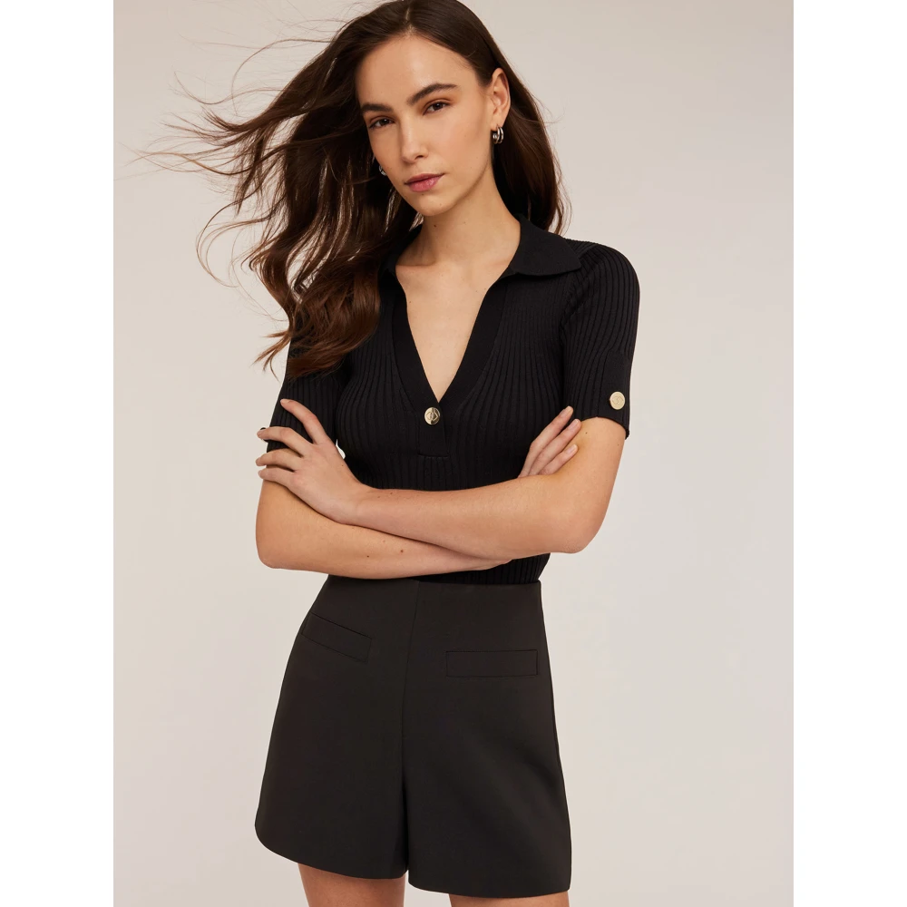 Motivi Gebreide Polo Shirt Black Dames