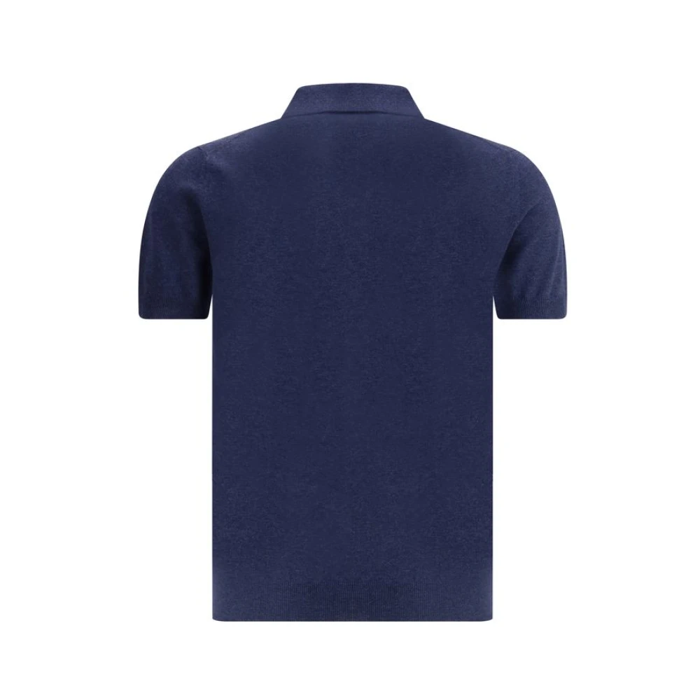 Brooksfield Gebreide Kraag Polo Sweater met Knoopsluiting Blue Heren