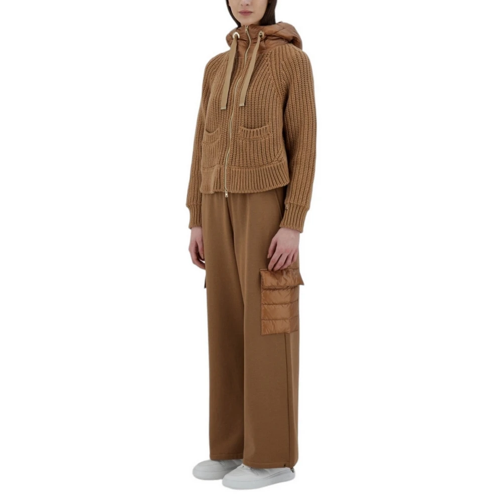 Herno Kameel Ribgebreide wollen jas met verendetails Brown Dames