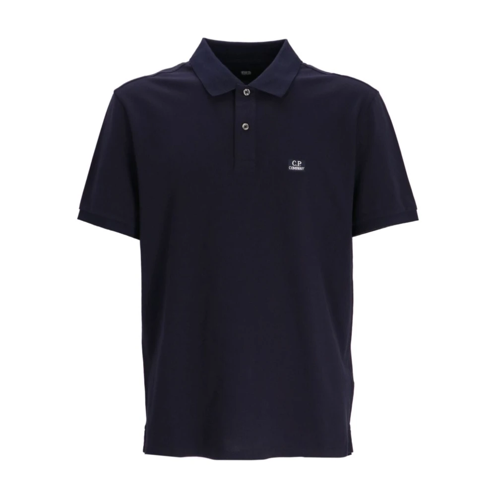 C.P. Company Blauw Poloshirt Logo Patch Korte Mouw Blue Heren