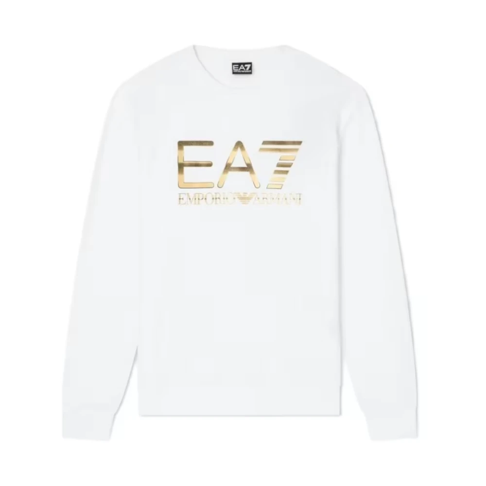 Emporio Armani Ea7 Herr Vit Sweatshirts & Hoodies M, Bomull, Logo Series Crew-Neck Sweatshirt