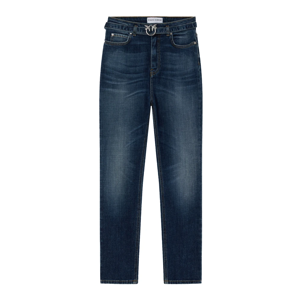 Pinko High-Waisted Skinny Jeans met Love Birds Gesp Blue Dames