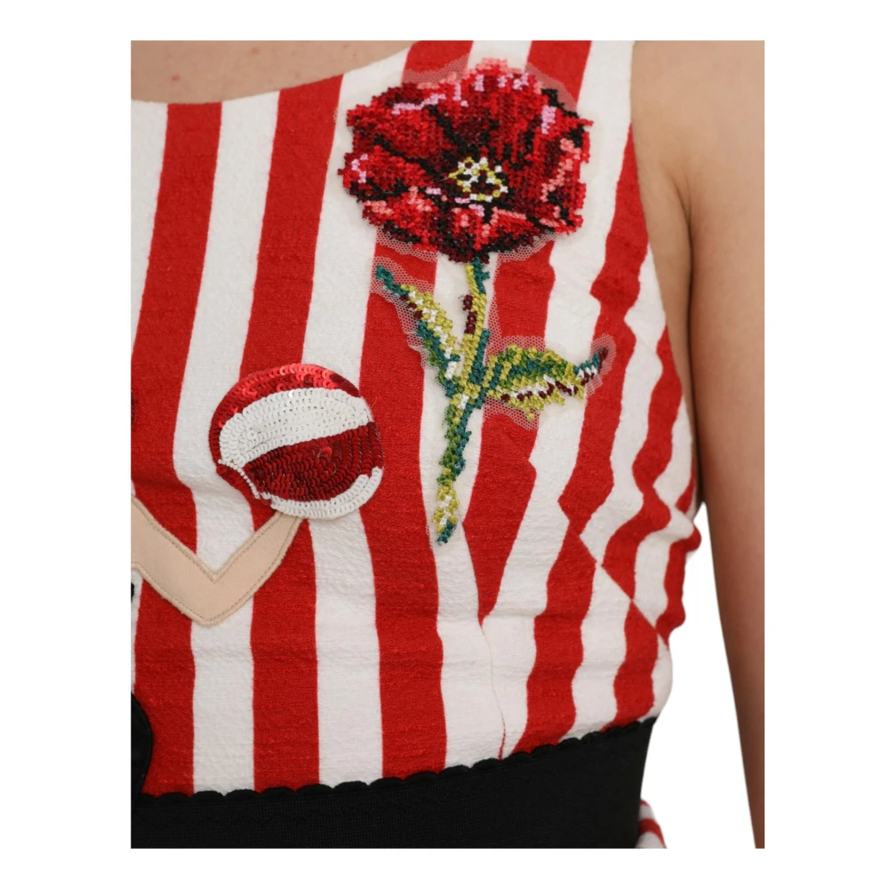 Dolce & Gabbana Rode Bloemen Sheath Midi Jurk Multicolor Dames
