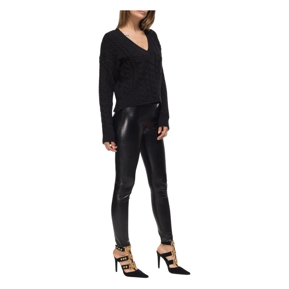 pinko Zwarte V-hals Trui Gevlochten Patroon Black Dames