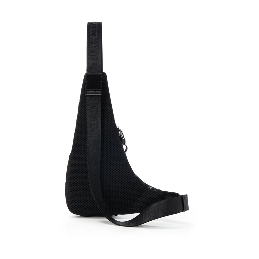 Iceberg Een schoudertas met allover logo Black Heren