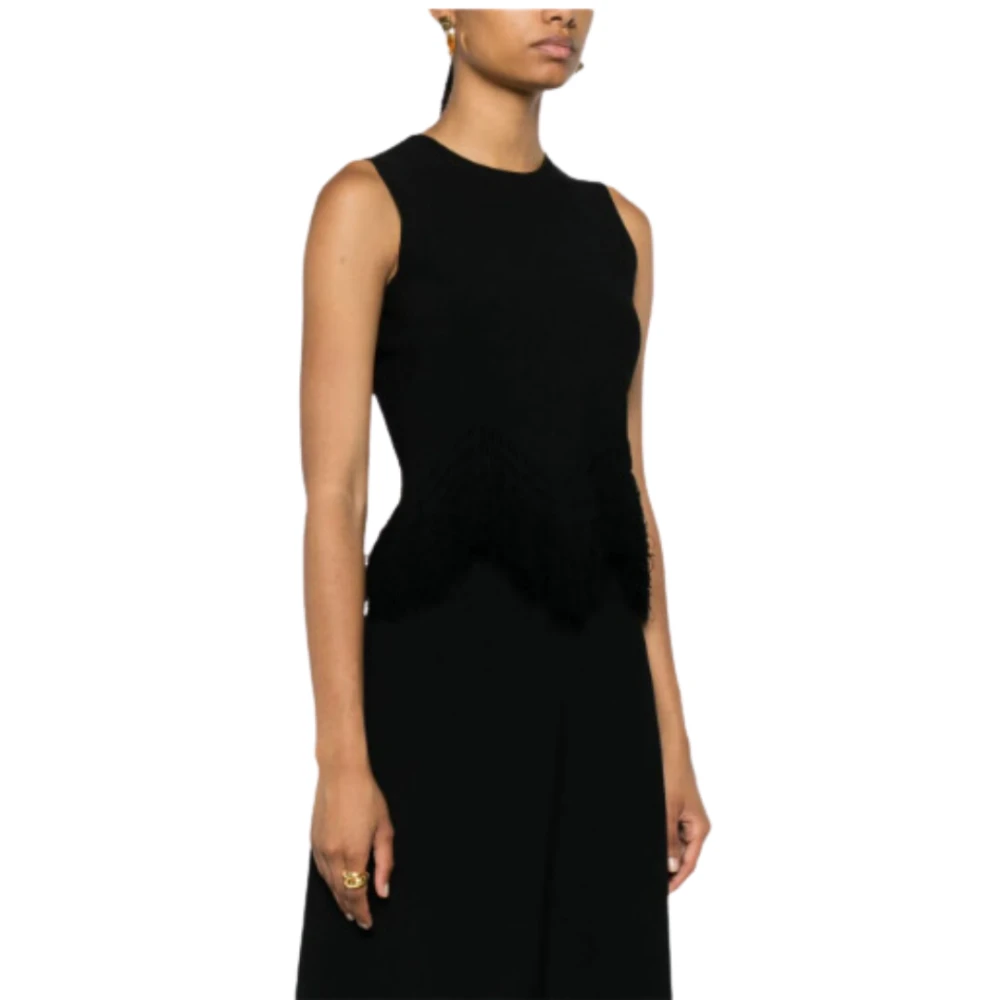 Ulla Johnson Gebreide Franje Top Zwart Asymmetrische Zoom Black Dames