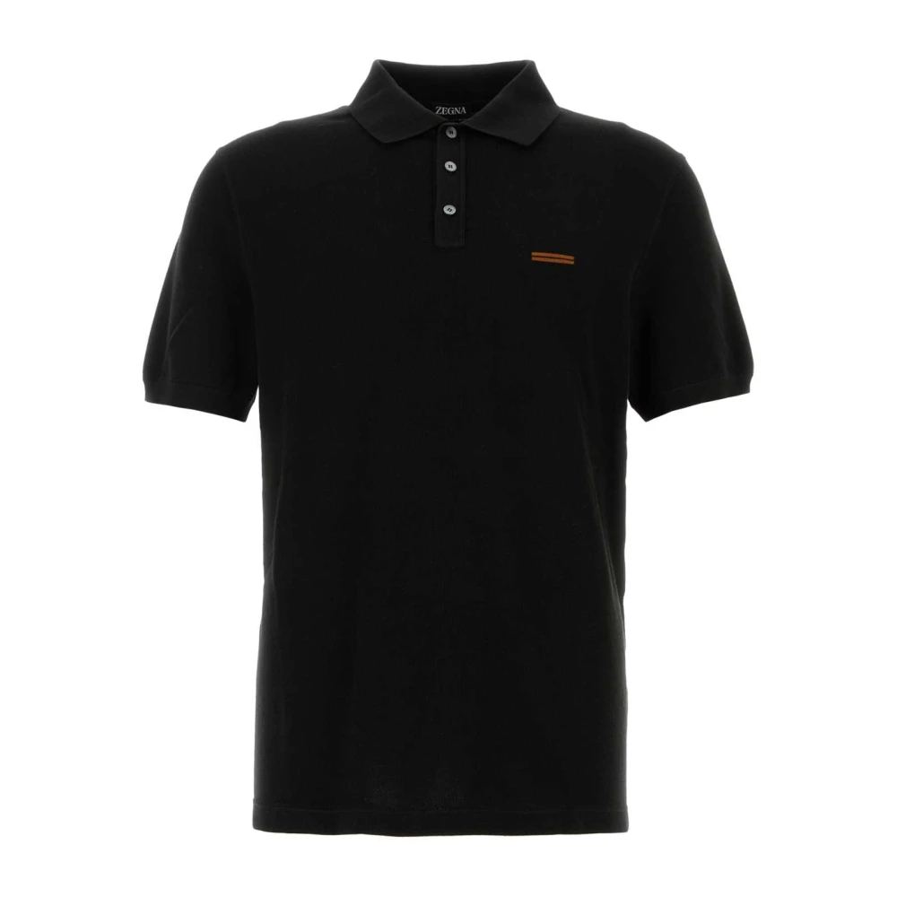 Z Zegna Zwarte Piquet Polo Shirt Black Heren