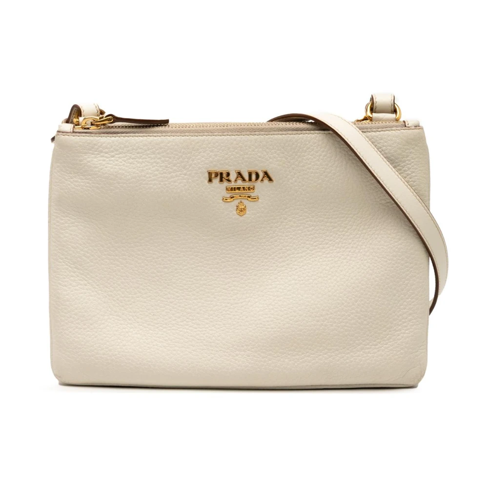 Prada Vintage Women's White Pre-Owned Leather Crossbody Bag