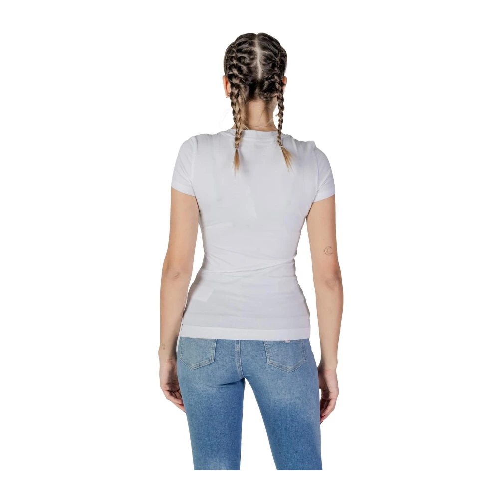 Guess Wit Rhinestone Logo V-Hals T-Shirt White Dames