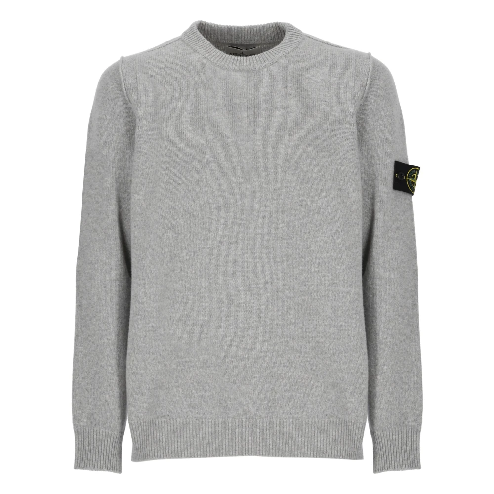 Stone Island Grijze Wollen Trui Ronde Hals Lange Mouw Gray Heren