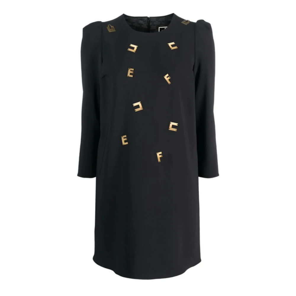 Elisabetta Franchi Zwarte mini-jurk met lettering Black Dames