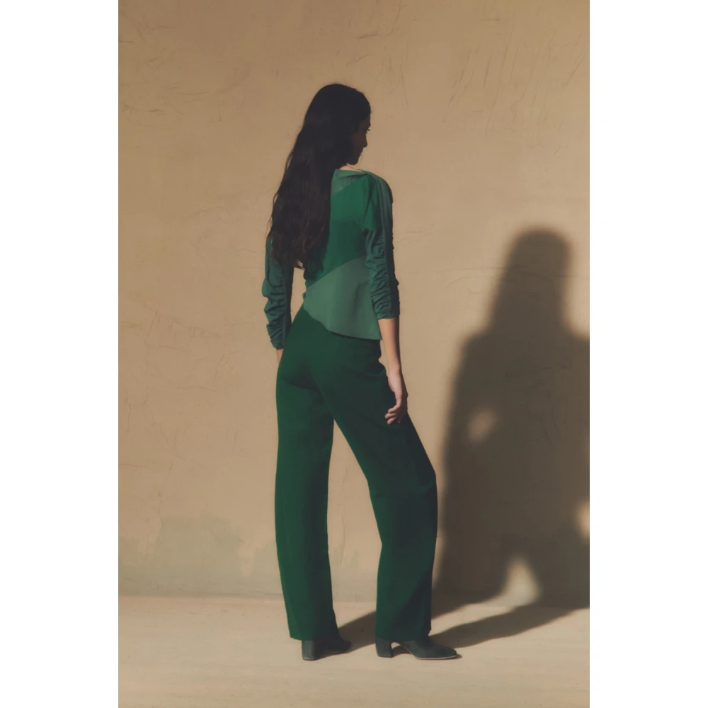 Cortana Hoge taille linnen en maagdelijke wollen broek Green Dames