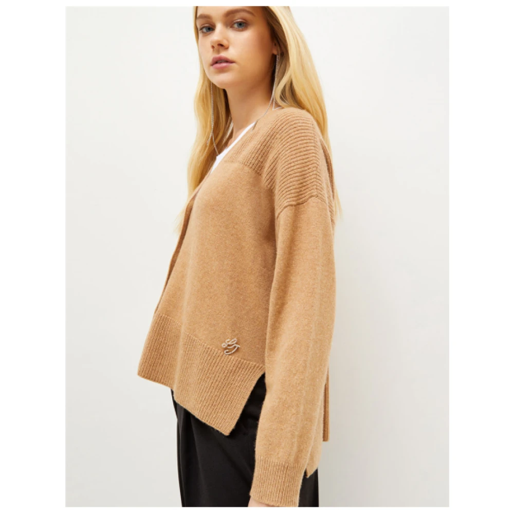 Liu Jo Gebreid Katoen Wol Cardigan Beige Dames